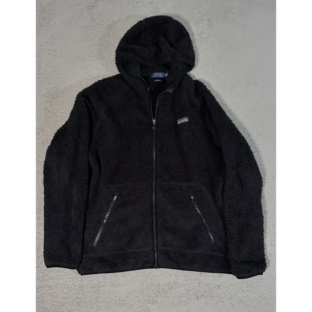 Polo Ralph Lauren Jacket Mens XL Black Hooded Full Zip Fleece Performance Warm